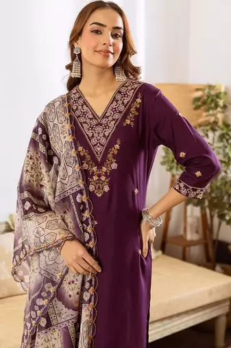 Women Ethnic Motifs Embroidered Regular Thread Work Kurta with Palazzos & With Dupatta