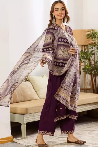 Women Ethnic Motifs Embroidered Regular Thread Work Kurta with Palazzos & With Dupatta