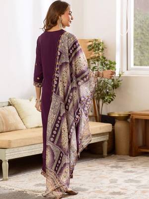 Women Ethnic Motifs Embroidered Regular Thread Work Kurta with Palazzos & With Dupatta 7