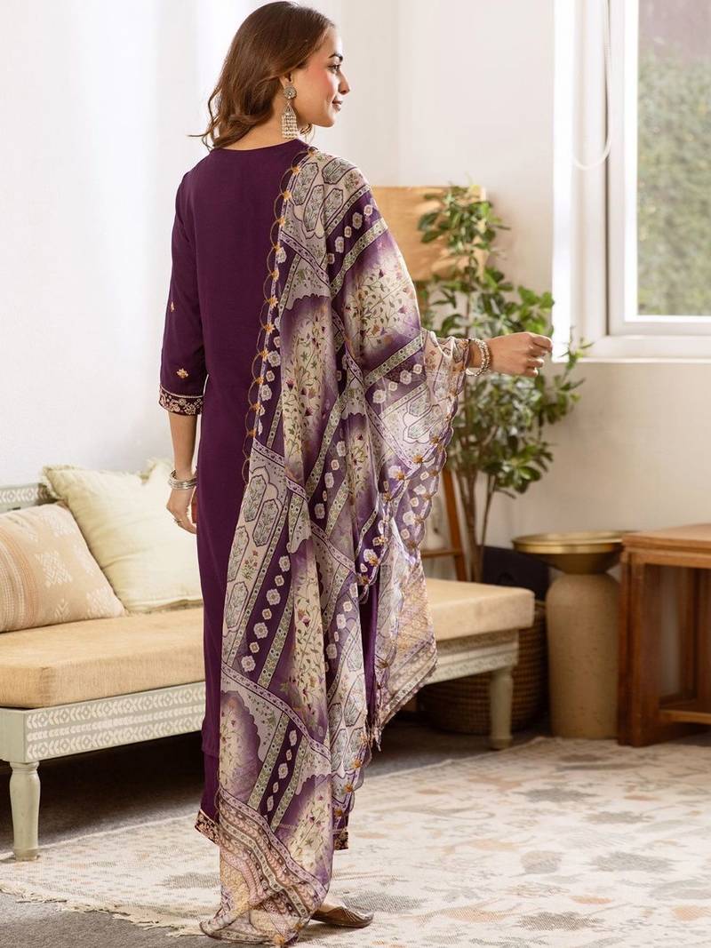 Women Ethnic Motifs Embroidered Regular Thread Work Kurta with Palazzos & With Dupatta