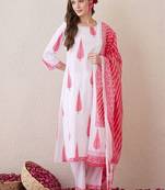Women Ethnic Motifs Printed Regular Pure Cotton Kurta with Trousers & With Dupatta