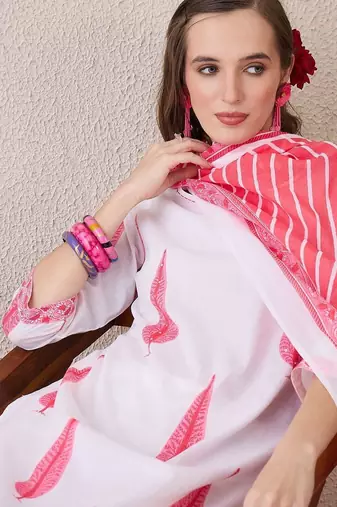 Women Ethnic Motifs Printed Regular Pure Cotton Kurta with Trousers & With Dupatta