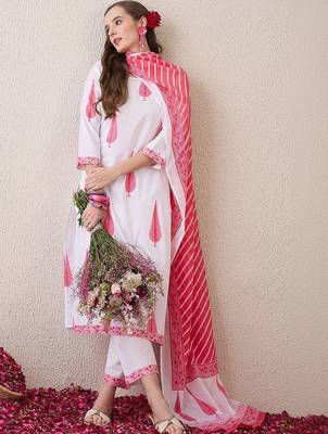 Women Ethnic Motifs Printed Regular Pure Cotton Kurta with Trousers & With Dupatta 4