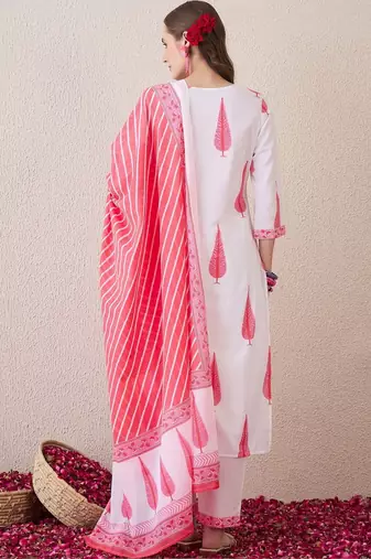 Women Ethnic Motifs Printed Regular Pure Cotton Kurta with Trousers & With Dupatta