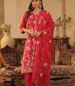 Women Floral Embroidered Regular Sequinned Kurta with Trousers & With Dupatta