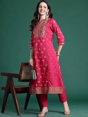 Women Ethnic Motifs Embroidered Regular Thread Work Pure Cotton Kurta with Trousers 1