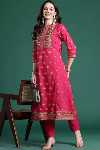 Women Ethnic Motifs Embroidered Regular Thread Work Pure Cotton Kurta with Trousers