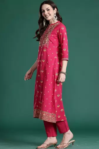 Women Ethnic Motifs Embroidered Regular Thread Work Pure Cotton Kurta with Trousers
