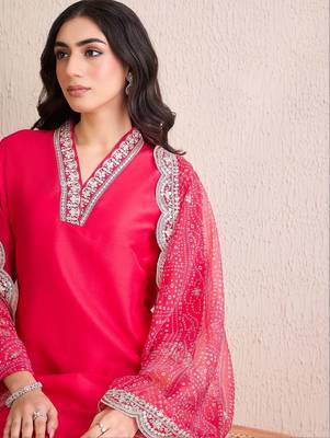 Women Ethnic Motifs Regular Thread Work Kurta with Trousers & With Dupatta 2