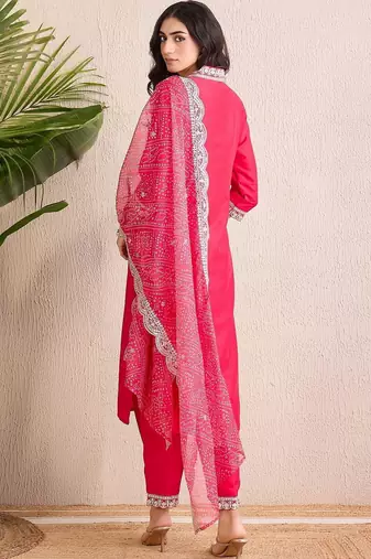 Women Ethnic Motifs Regular Thread Work Kurta with Trousers & With Dupatta