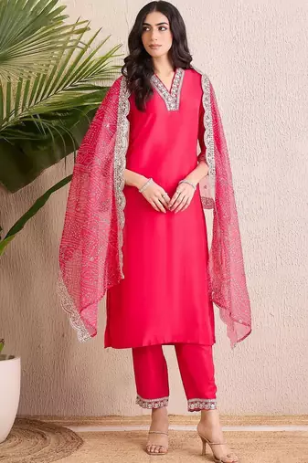 Women Ethnic Motifs Regular Thread Work Kurta with Trousers & With Dupatta