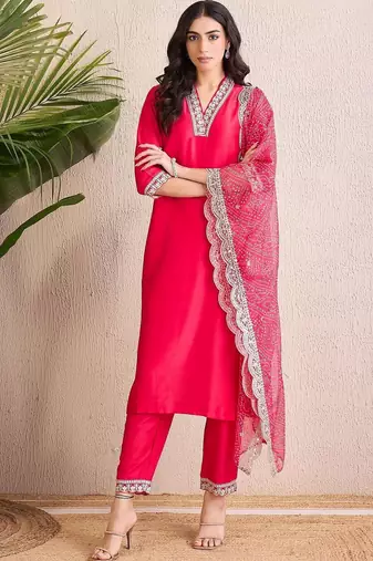 Women Ethnic Motifs Regular Thread Work Kurta with Trousers & With Dupatta