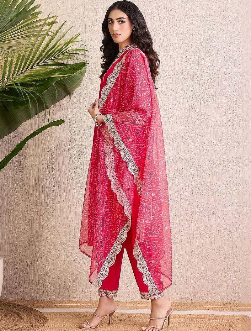 Women Ethnic Motifs Regular Thread Work Kurta with Trousers & With Dupatta
