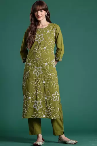 Women Floral Embroidered Regular Thread Work Pure Cotton Kurta with Trousers