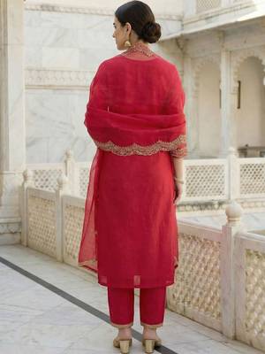 Women Ethnic Motifs Embroidered Regular Liva Kurta with Trousers & With Dupatta 4