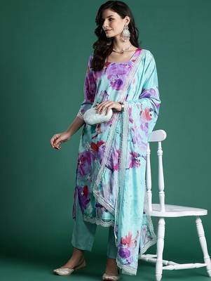 Women Floral Printed Regular Kurta with Trousers & With Dupatta 1