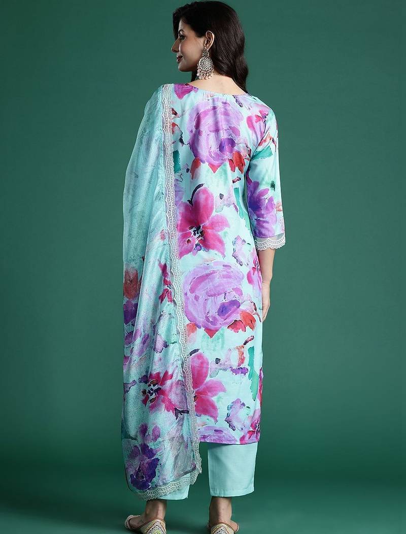 Women Floral Printed Regular Kurta with Trousers & With Dupatta