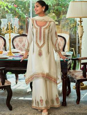 Women Ethnic Motifs Embroidered Regular Mirror Work Kurta with Palazzos & With Dupatta 1