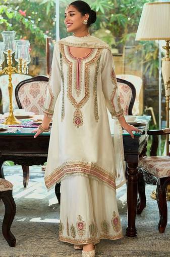 Women Ethnic Motifs Embroidered Regular Mirror Work Kurta with Palazzos & With Dupatta