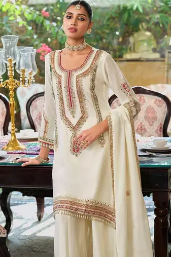 Women Ethnic Motifs Embroidered Regular Mirror Work Kurta with Palazzos & With Dupatta