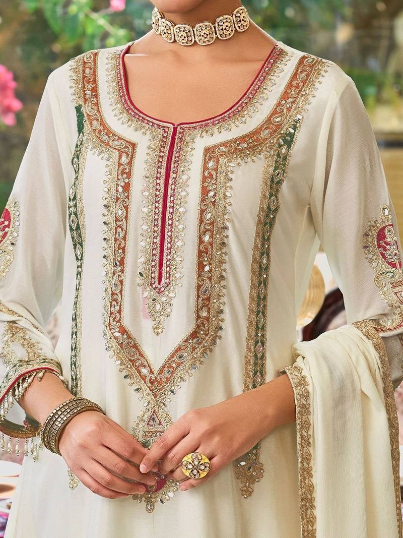 Women Ethnic Motifs Embroidered Regular Mirror Work Kurta with Palazzos & With Dupatta