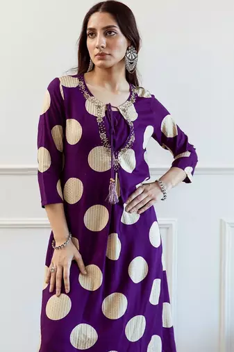 Women Printed Regular Thread Work Kurta with Palazzos