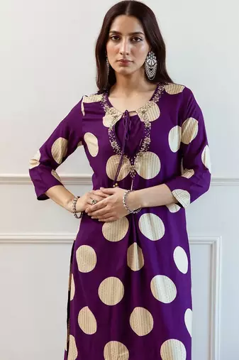 Women Printed Regular Thread Work Kurta with Palazzos