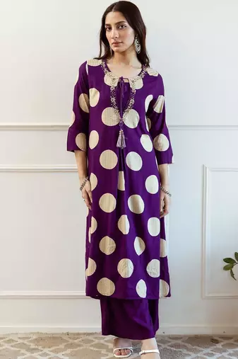 Women Printed Regular Thread Work Kurta with Palazzos