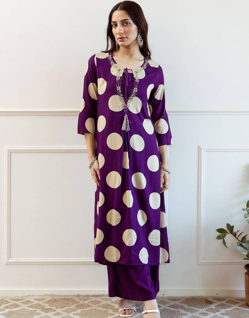 Women Printed Regular Thread Work Kurta with Palazzos