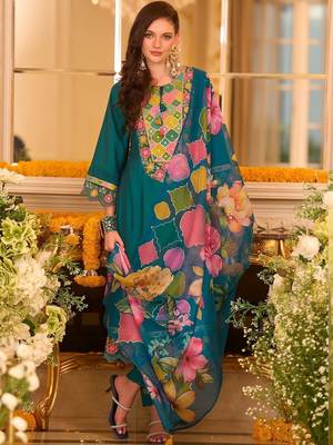 Women Floral Embroidered Regular Mirror Work Kurta with Trousers & With Dupatta 1