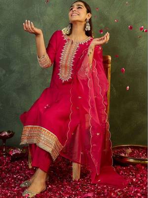 Women Ethnic Motifs Embroidered Regular Kurta with Trousers & With Dupatta 1