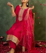 Women Ethnic Motifs Embroidered Regular Kurta with Trousers & With Dupatta