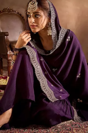 Women Ethnic Motifs Embroidered Regular Kurta with Sharara & With Dupatta