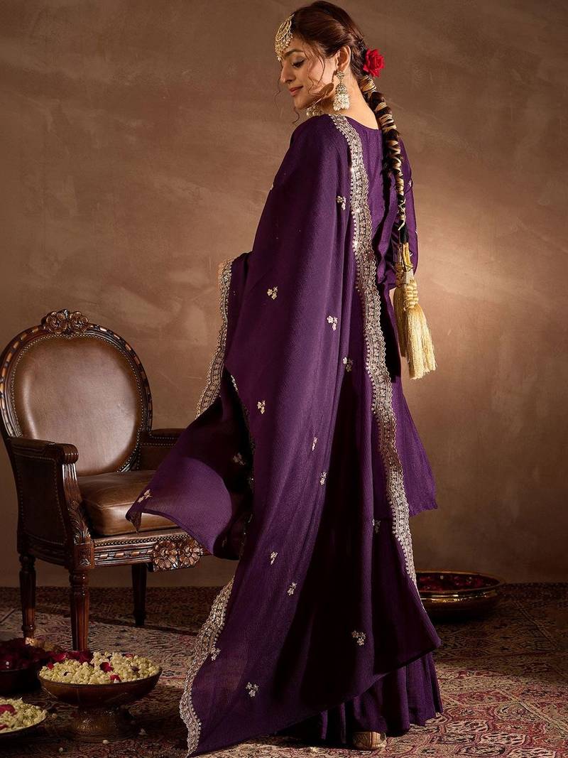 Women Ethnic Motifs Embroidered Regular Kurta with Sharara & With Dupatta