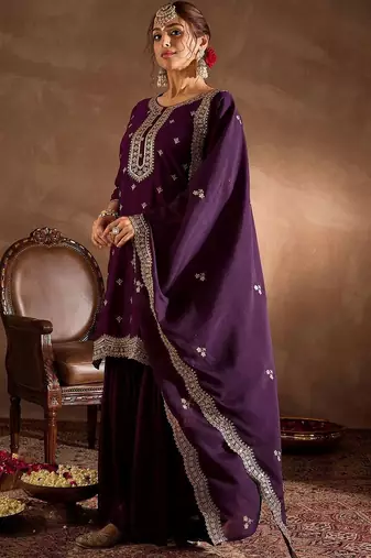 Women Ethnic Motifs Embroidered Regular Kurta with Sharara & With Dupatta