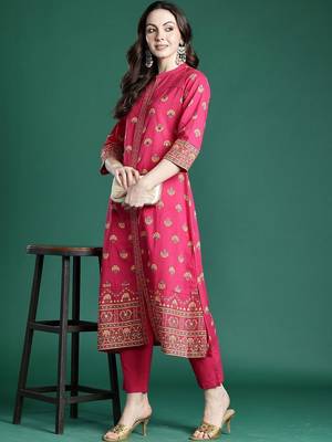 Women Ethnic Motifs Printed Regular Mirror Work Pure Cotton Kurta with Trousers 1