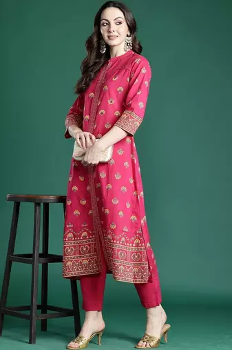 Women Ethnic Motifs Printed Regular Mirror Work Pure Cotton Kurta with Trousers