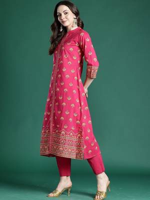 Women Ethnic Motifs Printed Regular Mirror Work Pure Cotton Kurta with Trousers 2
