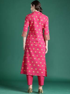 Women Ethnic Motifs Printed Regular Mirror Work Pure Cotton Kurta with Trousers 3