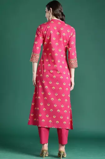 Women Ethnic Motifs Printed Regular Mirror Work Pure Cotton Kurta with Trousers