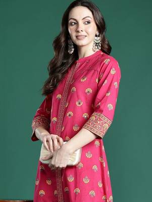 Women Ethnic Motifs Printed Regular Mirror Work Pure Cotton Kurta with Trousers 4