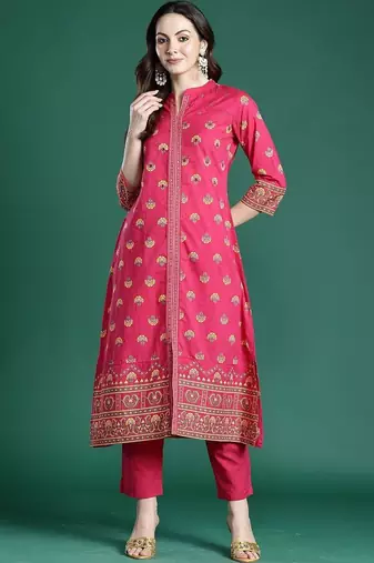 Women Ethnic Motifs Printed Regular Mirror Work Pure Cotton Kurta with Trousers