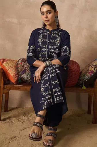 Women Ethnic Motifs Printed Regular Pure Cotton Kurta with Trousers