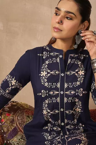 Women Ethnic Motifs Printed Regular Pure Cotton Kurta with Trousers