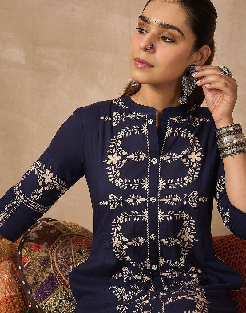 Women Ethnic Motifs Printed Regular Pure Cotton Kurta with Trousers