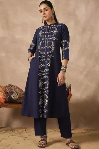 Women Ethnic Motifs Printed Regular Pure Cotton Kurta with Trousers