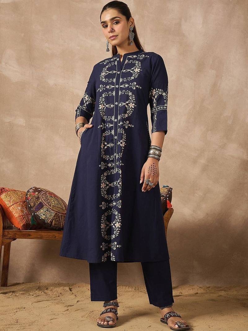 Women Ethnic Motifs Printed Regular Pure Cotton Kurta with Trousers