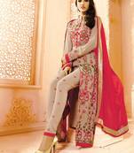 Beige Georgette embroidered unstitched salwar with dupatta