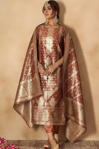 Women Ethnic Motifs Regular Kurta with Trousers & With Dupatta
