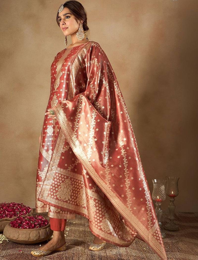 Women Ethnic Motifs Regular Kurta with Trousers & With Dupatta